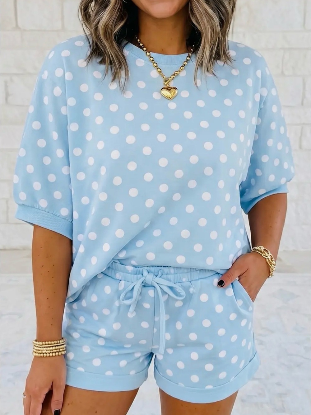 NWT Light Blue Polka Dot Lounge Set